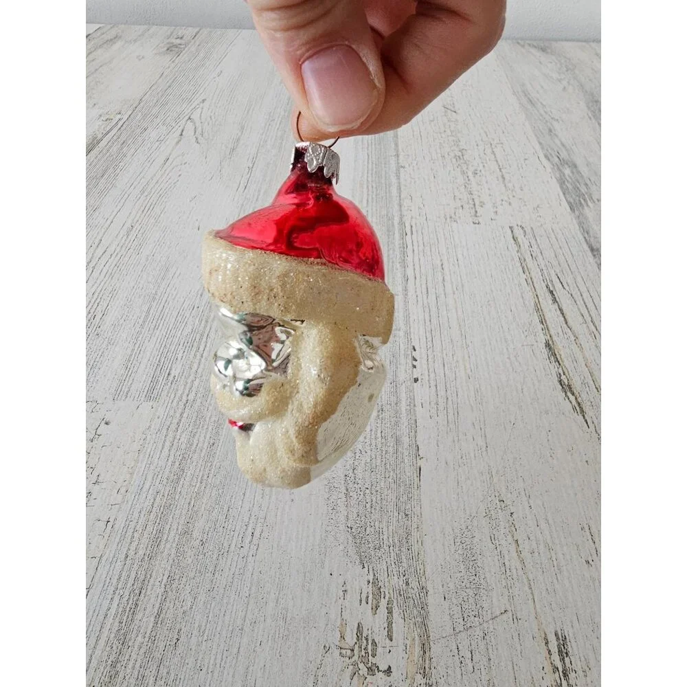 Vintage Santa flocked glass ornament‎ Germany mercury Xmas tree large